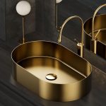 Antique Gold Stainless Alloy Vessel Bathroom Sink in Oval Shape, Sink