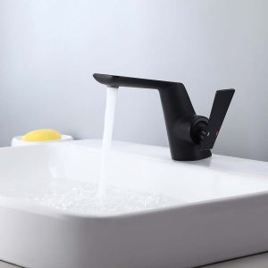 Contemporary Single Flat Handle One Hole Bathroom Sink Faucet Solid Brass in Matte Black