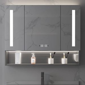 Stainless Steel Medicine Cabinet with 6 Shelves, 3 Doors, USB Outlet, Mirror Defogger, Rust Resistant, Ink Finish, 55"L x 5"W x 31"H