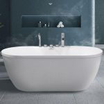 Elliptical Lucite Freestanding Bathtub with 3 Handles, Roll Top Design, Compression Faucet, Valve, and Soaking Bath Therapy, Tub with Silver 5-Piece Set, 51"L x 28"W x 22"H