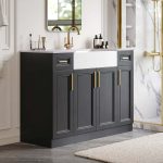 48" Black Freestanding Single Farmhouse Sink Bathroom Vanity with Stone Top