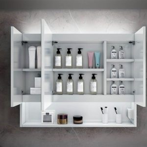 Stainless Steel Rectangular White Medicine Cabinet with 5 Shelves, USB Outlet, Soft Close Door Hinge, and Illumination Light, 59"L x 5"W x 31"H