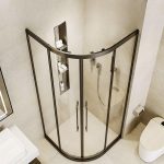 Framed Clear Glass Double Sliding Rounded Shower Enclosure with Handle - 43.3"L x 47.2"W x 76.8"H Black