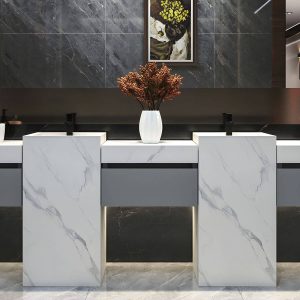 Marble Pattern Pedestal Bathroom Sink Stone Rectangular with Faucet Marble texture shipped randomly - White