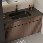 Elegant Bathroom Vanity with Genuine Marble Countertop and Marble Sink in Ink Finish, Vanity & Faucet, 35"L x 20"W x 32"H