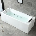 Rectangular Freestanding Bathtub with Massage, 3 Handles, Back to Wall Design, Valve, Heater, and Compression Faucet - 43"L x 28"W x 22"H