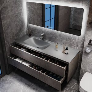 Modern Distressed Gray Bathroom Vanity, Grey, 4 Drawers, 47.2"L x 19.7"W x 21.7"H, Vanity & Faucet & Smart Medicine Cabinet