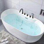 Casual White Oblong Polymer Soaking Freestanding Bathtub with Roll Top, 55"L x 27.5"W x 23.5"H, Tub