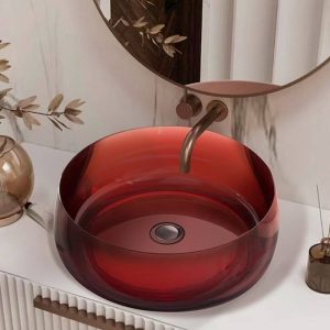 Trendy Lime Green Resin Rounded Vessel Bathroom Sink with Center Trapway