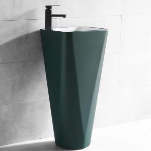 1 Hole Square Pedestal Bathroom Sink with Center Trapway, Supply Line, Shutoff Valve, and Pedestal - Red Cold Water Dispensers
