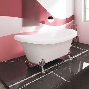 Clawfoot Bathtub with Double Slipper Design, Oval Shape, Soaking Therapy, Made of Plexiglass in Chalk Color, Simple Style, 67"L x 31"W x 29"H