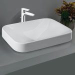 Simple White Ceramic Rectangle Bowl Sink with Center Trapway, Sink