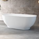 Simple Style Chalk-Colored Plexiglass Oval Freestanding Bathtub with Roll Top Design and Soaking Bath Therapy, 59"L x 30"W x 23"H
