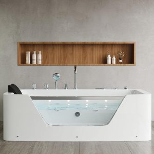 Rectangular Freestanding Bathtub with Lighting System, Whirlpool Bath Therapy, Massage, 3 Handles, Compression Faucet, Valve, Faucet & Massage & Waterfall, 67"L x 31"W x 24"H