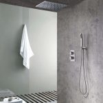Modern 16" Rain Thermostatic Shower Faucet Brushed Nickel Shower System with Hand Shower
