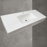 Modern Stone White Rectangle Drop-in Sink with Center Trapway, 43"L x 24"W x 6"H