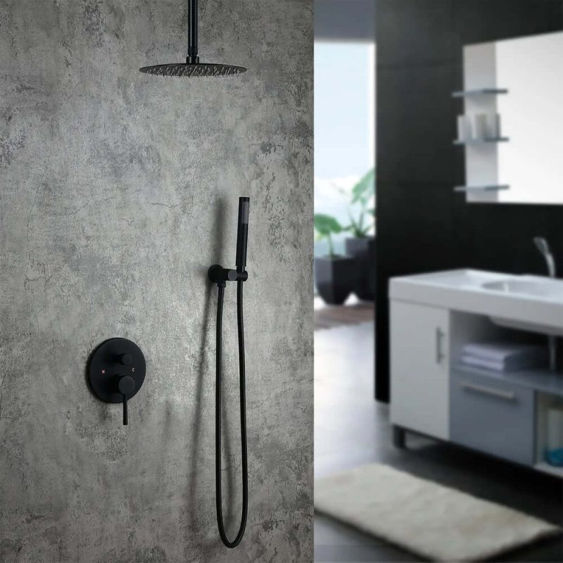 Round Rain Shower Head Shower 12" Combo System with Handheld Shower Matte Black