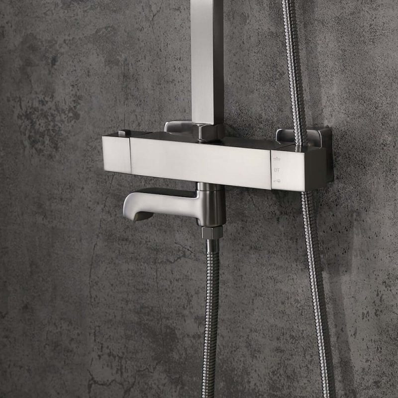 Modern Exposed Thermostastic Shower System Brushed Nickel Hand Shower & Tub Spout Brass