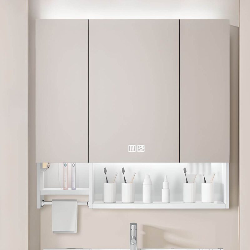 Stainless Steel Square White Medicine Cabinet with 8 Shelves, USB Outlet, Soft Close Door Hinge, and Illumination Light, Intelligent Medicine Cabinet, 35"L x 5"W x 35"H