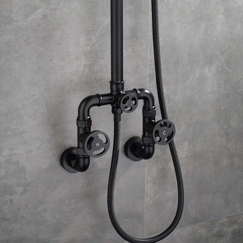 Industrial Style Wall-Mounted Shower System 2-function in Black