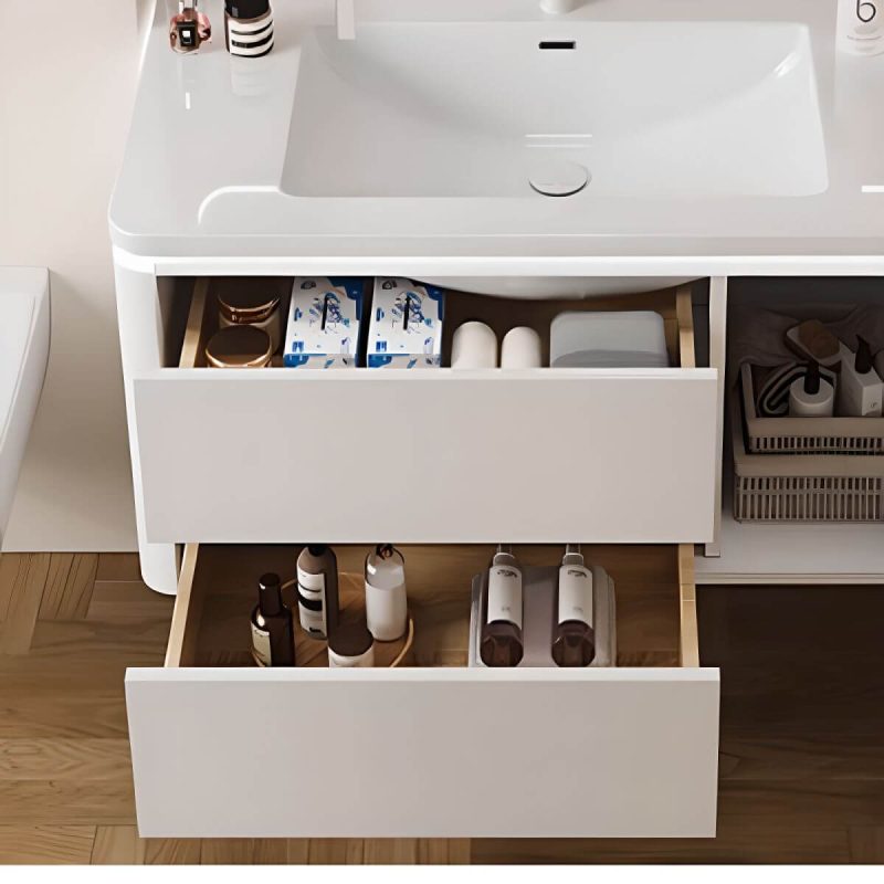 White Rainproof Bathroom Vanity with 1 Medicine Cabinet, Plug-in, Shelf, Backsplash, and 2 Doors, Vanity & Faucet & Mirror Cabinet, 28"L x 20"W x 20"H
