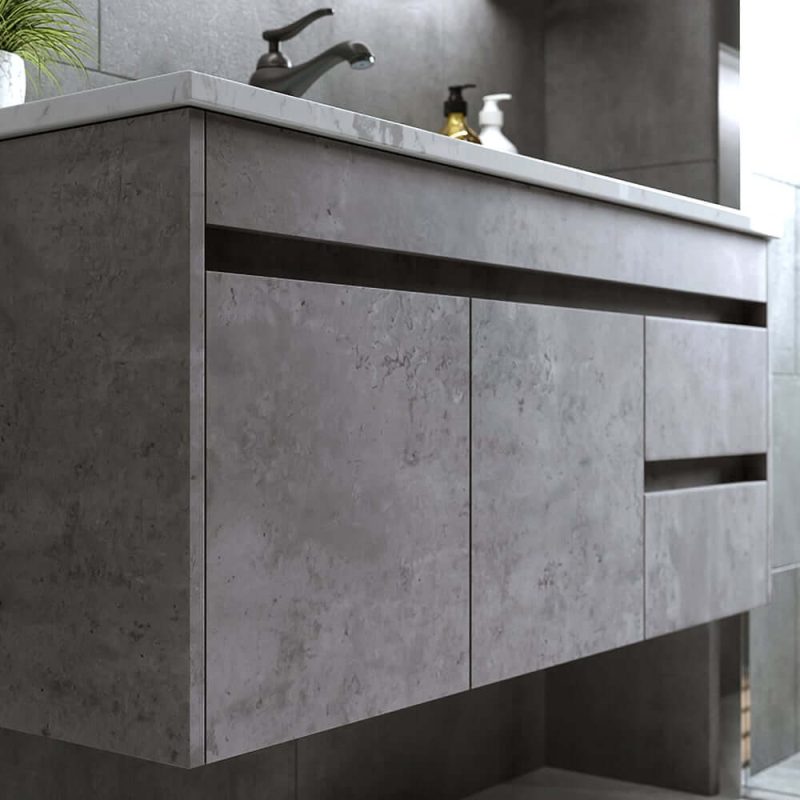 36" Floating Bathroom Vanity with Faux Marble Vessel Sink Wall Mounted