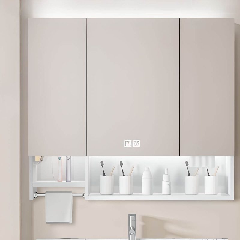 Stainless Steel Rectangular White Medicine Cabinet with 8 Shelves, USB Outlet, Soft Close Door Hinge, and Illumination Light, Intelligent Medicine Cabinet, 43"L x 5"W x 35"H