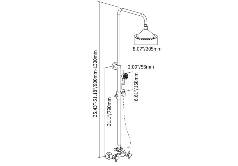 Dimension of Chester Rainfall Showerhead with Handheld Shower Exposed Shower System Antique Black