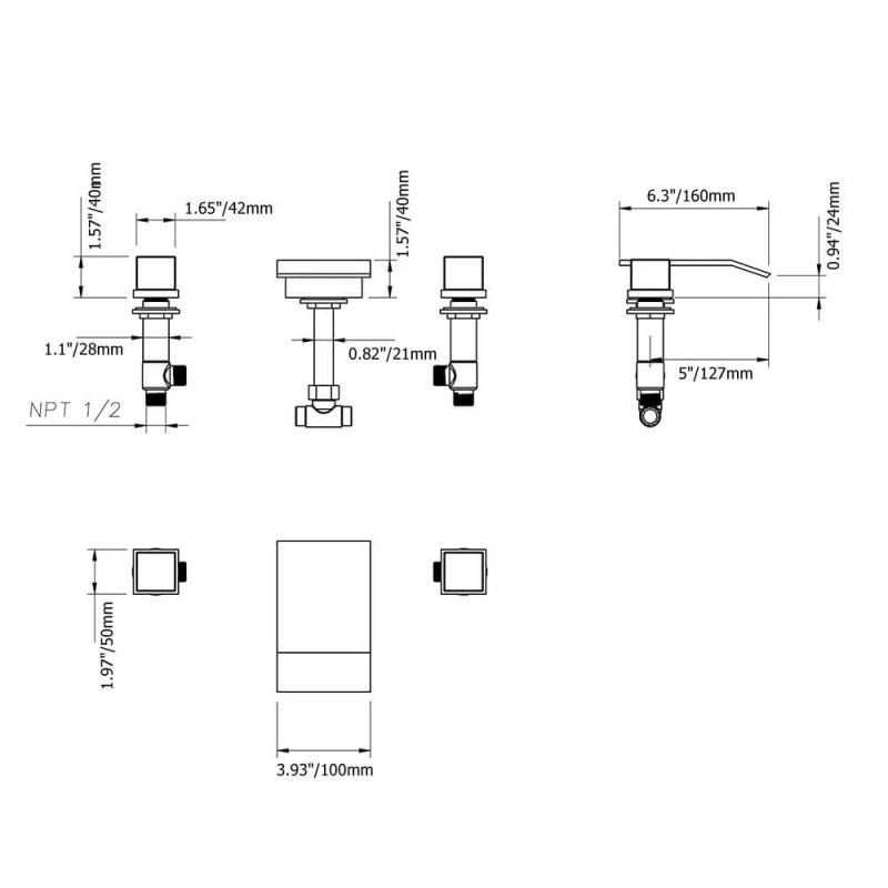 Moda Brushed Nickel Waterfall Widespread Bathroom Sink Faucet Square Double Handle