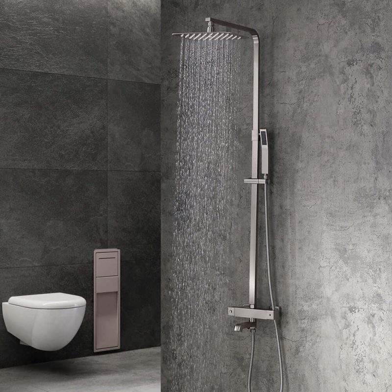 Modern Exposed Thermostastic Shower System Brushed Nickel Hand Shower & Tub Spout Brass