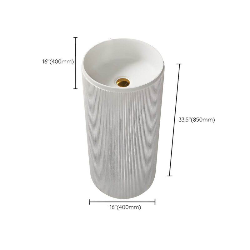 Dimension of Contemporary White Porcelain Pedestal Bathroom Sink with Drain Assembly - Sink 16"L x 16"W x 33.5"H Faucet Hole Not Included Faucet Not Included