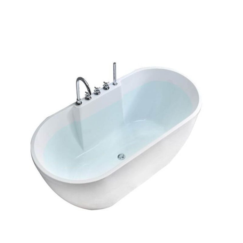 Simple Chalk-Colored Plexiglass Oval Freestanding Bathtub, Roll Top, Soaking Bath Therapy, 63"L x 29.5"W x 24"H, Tub