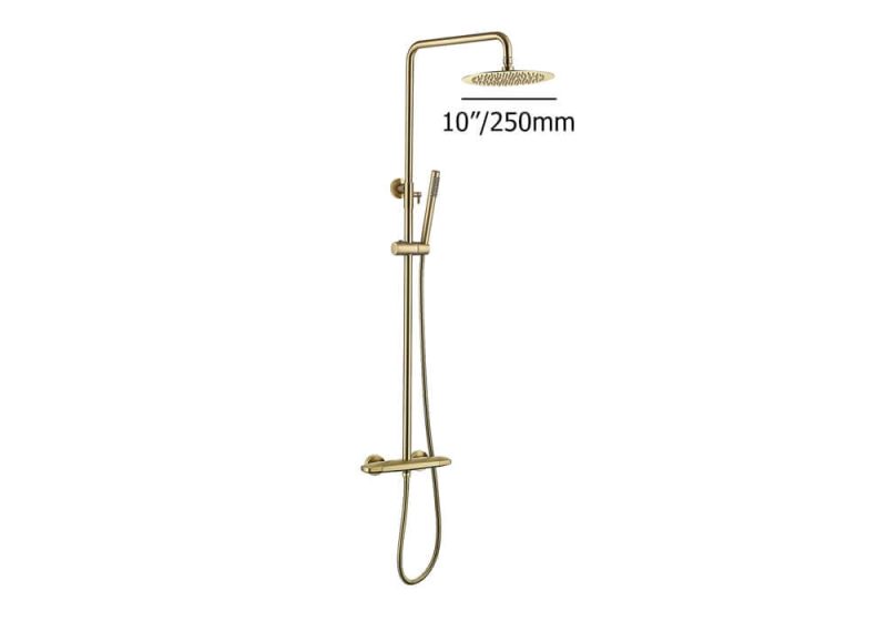 Dimension of 10" Modern Luxury Exposed Shower Fixture Thermostatic Rainfall Shower Head Brushed Gold