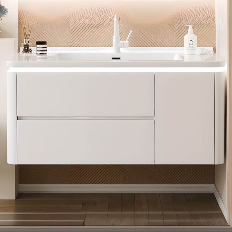 Chalk Bathroom Vanity with 1 Medicine Cabinet, Plug-in, Shelf, Backsplash, Watertight Durability, and 2 Drawers, Vanity & Faucet & Smart Medicine Cabinet, 36"L x 20"W x 20"H