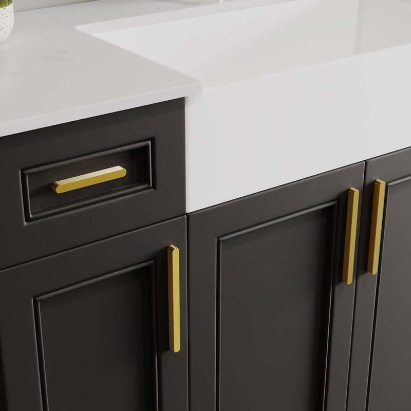 48" Black Freestanding Single Farmhouse Sink Bathroom Vanity with Stone Top