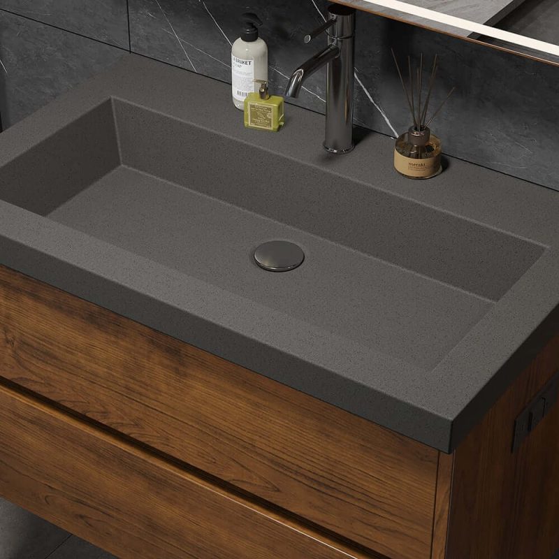 Bathroom Vanity Set 31.5" Modern Floating Concrete Bathroom Vanity Walnut with Sink