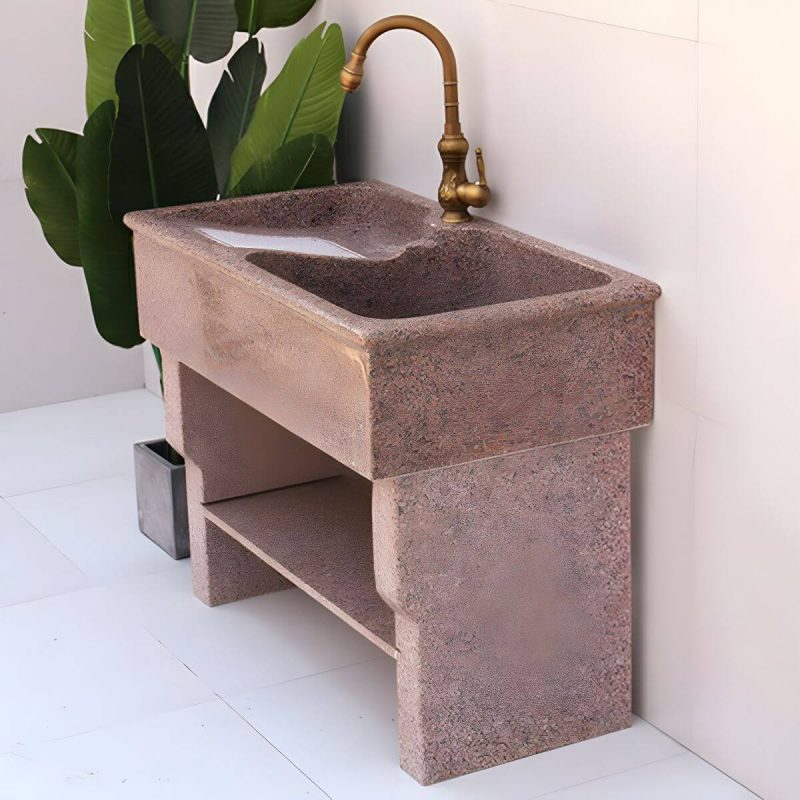 Rectangular Console Sink Stone Shelving Included Pop-Up Drain Freestanding - 51.2"L x 19.7"W x 32.3"H Washboard Included