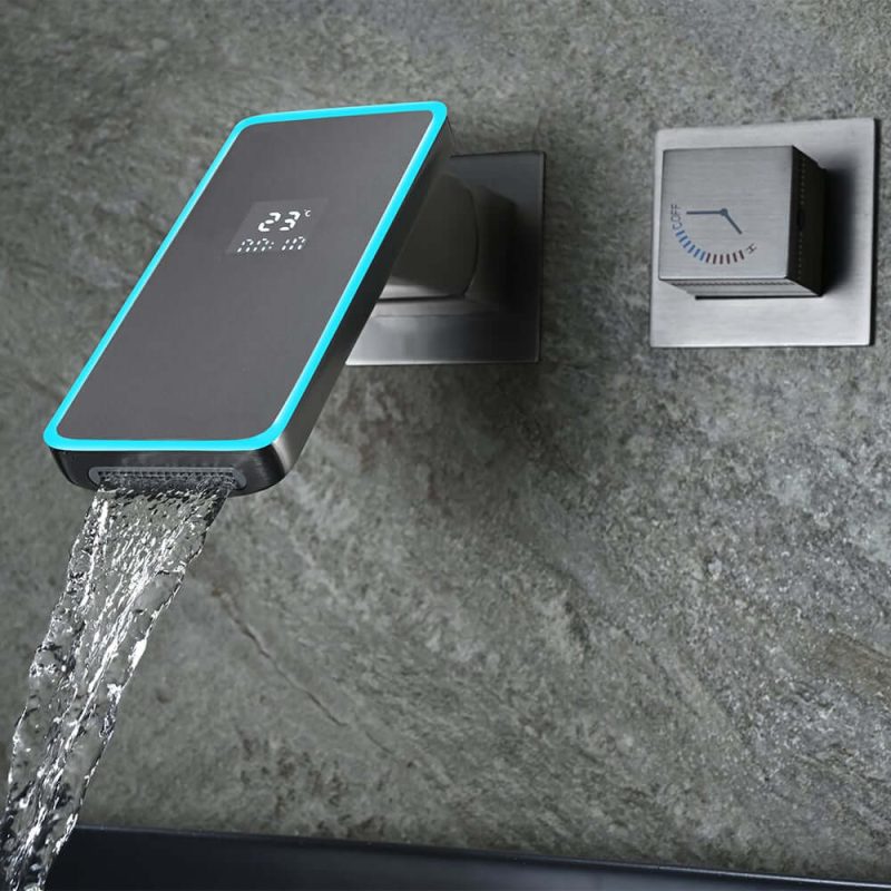 Led Digital Temperature Display Bathroom Rotating Faucet in Dark Gray