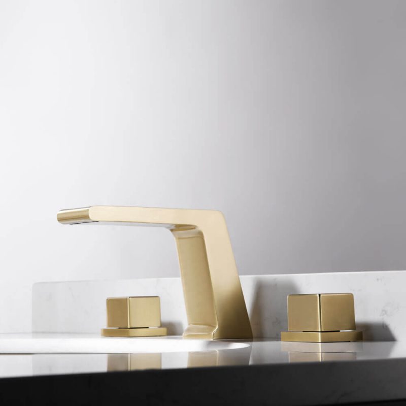Rosa Waterfall Brushed Gold Widespread Bathroom Sink Faucet Solid Brass
