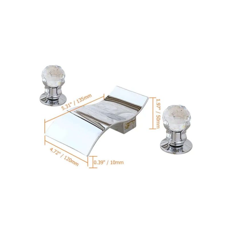 Deck Mount Widespread Waterfall 2 Crystal Handle Bathroom Sink Faucet Solid Brass