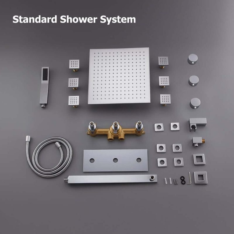 Modern LED Wall Mount 12" Rain Head with Hanshower & Body Spray Jets Shower Set in Polished Chrome Solid Brass