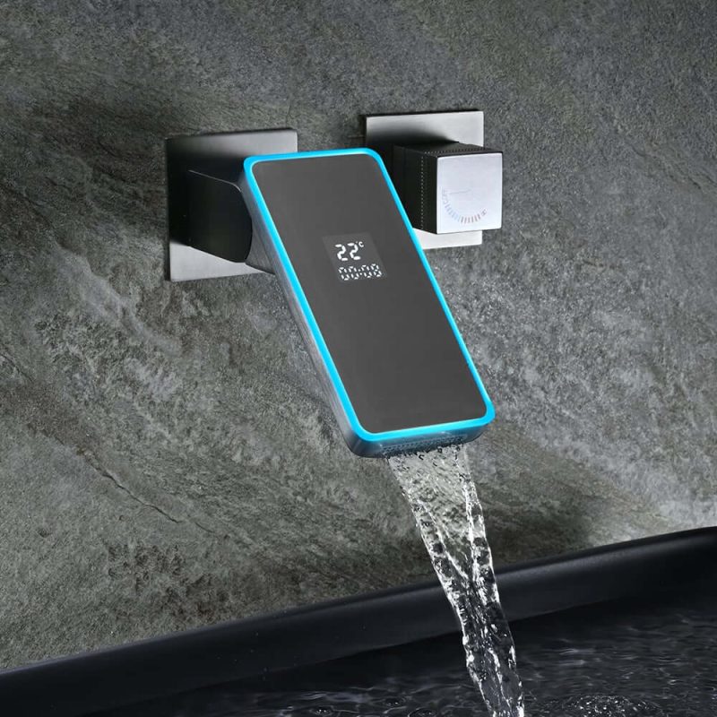Led Digital Temperature Display Bathroom Rotating Faucet in Dark Gray
