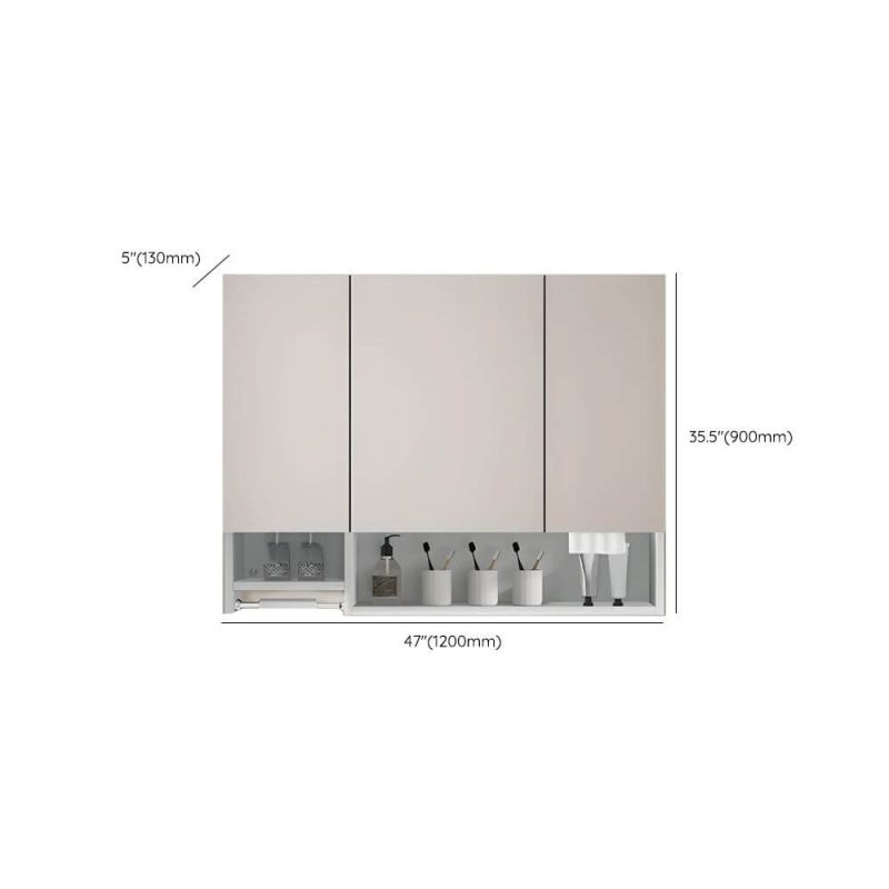 Dimension of Stainless Steel Rectangular White Medicine Cabinet with 8 Shelves, Soft Close Door Hinge, Rainproof, and Specular Mirror, 47"L x 5"W x 35"H, Ordinary Mirror Cabinet