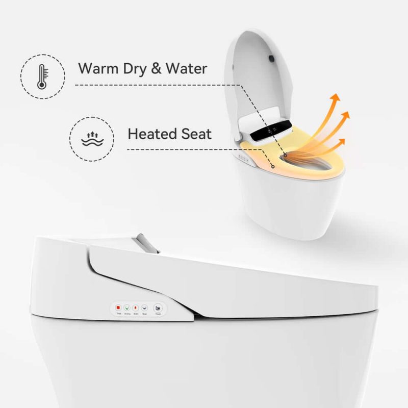 Automatic Flushing Smart Bidet Toilet with Manually Open/Close Lid White 1.28 GPF