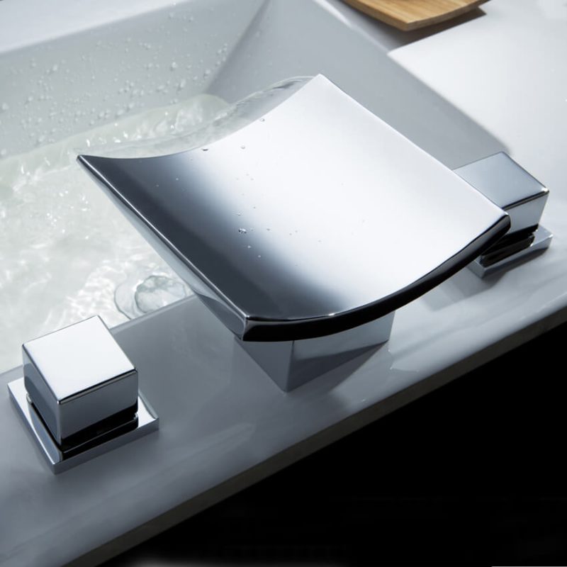 Grop Contemporary Double Handle Waterfall Widespread Bathroom Sink Faucet in Polished Chrome