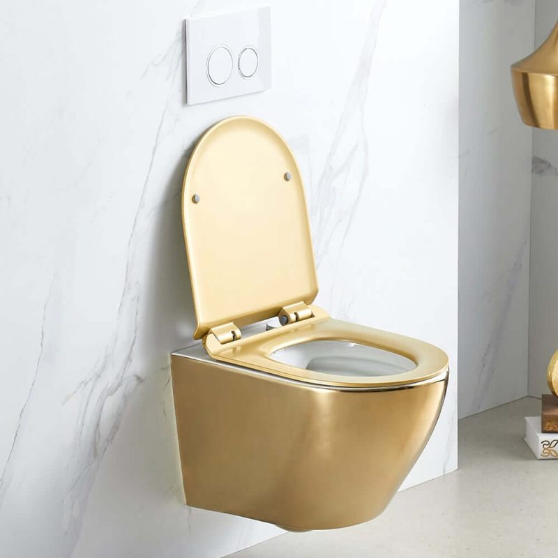 Luxury Wall-Mount Toilet Rimless Flushing Gold