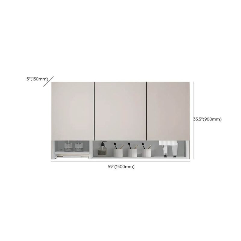 Dimension of Stainless Steel Rectangle White Medicine Cabinet with 8 Shelves, Soft Close Door Hinge, Specular, Rainproof, 59"L x 5"W x 35"H, Ordinary Mirror Cabinet
