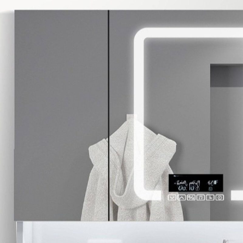 Stainless Steel Rectangular White Medicine Cabinet with 5 Shelves, USB Outlet, Soft Close Door Hinge, and Illumination Light, 59"L x 5"W x 31"H