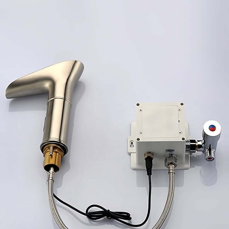 LED Single Hole Touchless Bathroom Sink Waterfall Faucet in Brushed Nickel