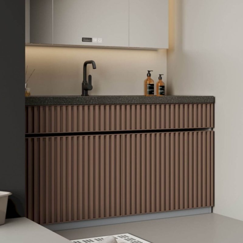 Elegant Bathroom Vanity with Genuine Marble Countertop and Marble Sink in Ink Finish, Vanity & Faucet, 28"L x 20"W x 32"H